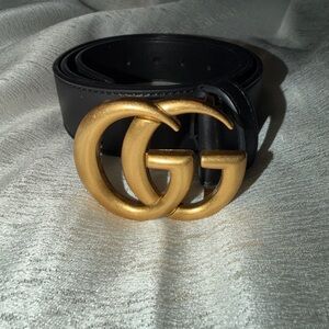 Black Gucci Belt with Gold Marmont GG Buckle